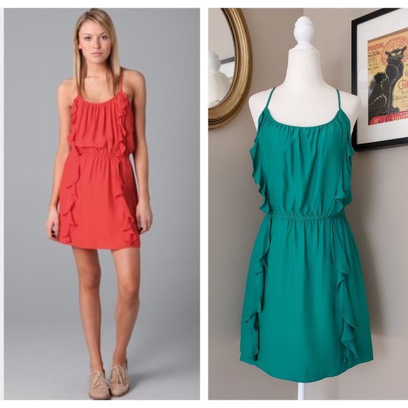 Parker Dresses & Skirts - Parker Two Ruffle Racerback Green Silk Dress XS